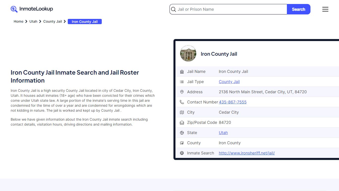 Iron County Jail (UT) Inmate Search Utah - Inmate Lookup