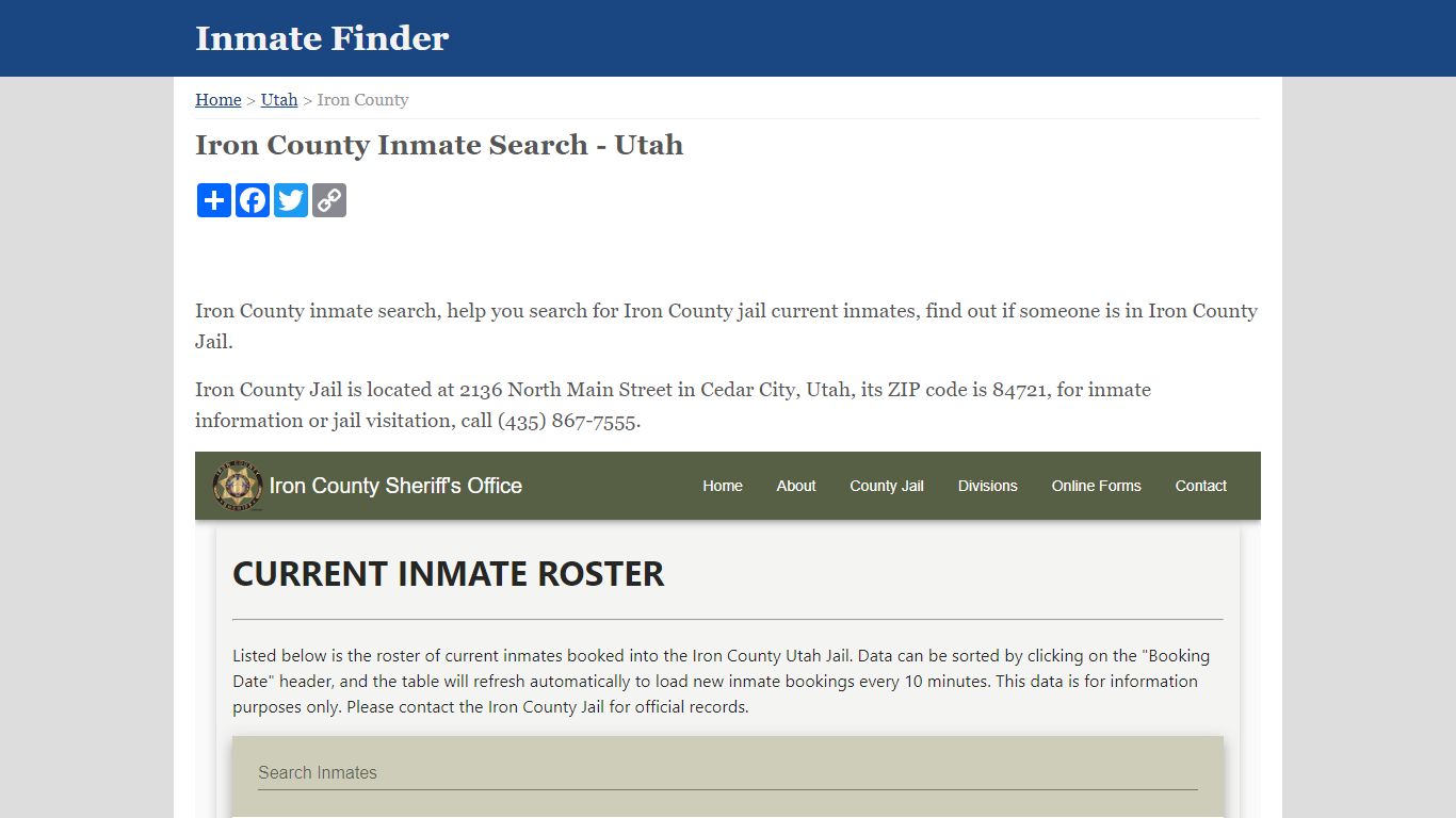 Iron County Inmate Search - Utah